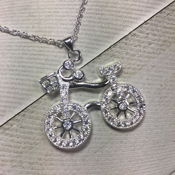 Jewelry - Silver Crystal Bike Pendants Necklace